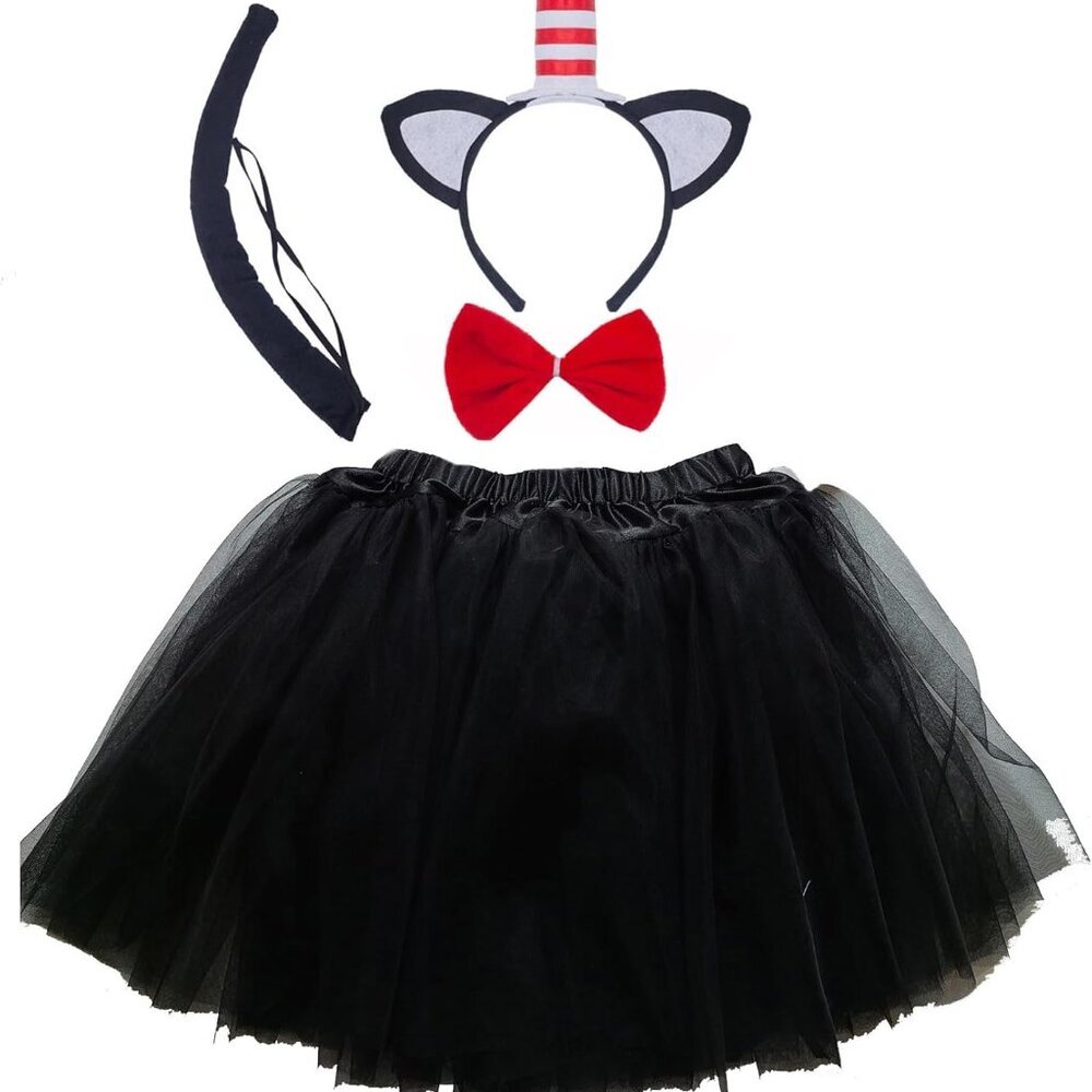 Kids Animal Kitty Cat Zebra Fox Leopard Ears Headband Bowtie Tail & Tutu Costume